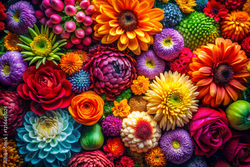 Vibrant flowers in various colors and shapes create stunning floral display Vibrant flowers in various colors and shapes create stunning floral display