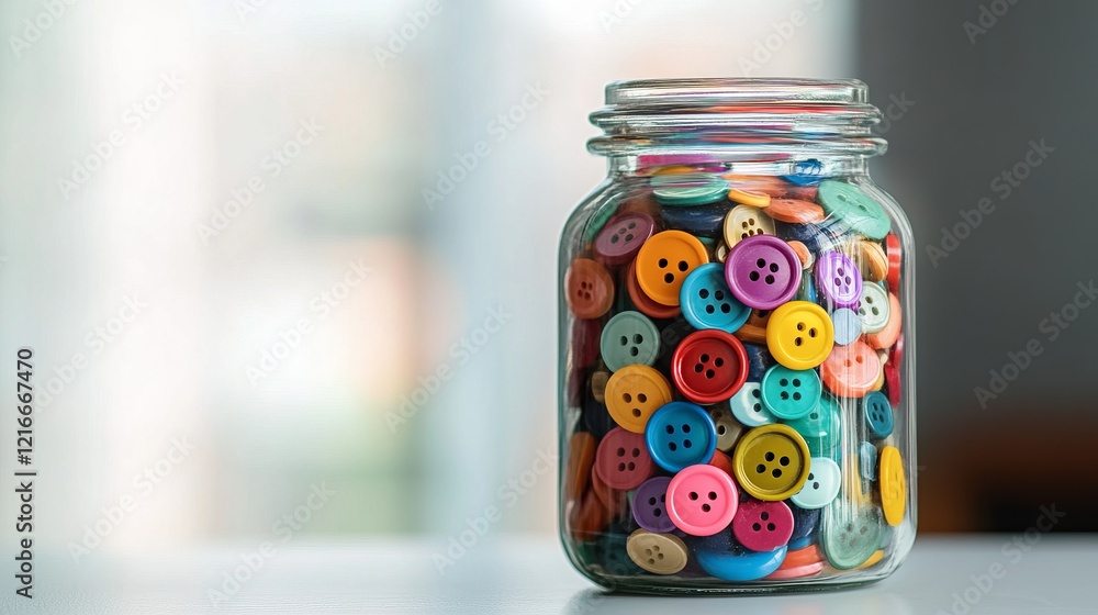 Vibrant Colorful Buttons in a Glass Jar - A Delightful Craft Storage Solution Vibrant Colorful Buttons in a Glass Jar - A Delightful Craft Storage Solution