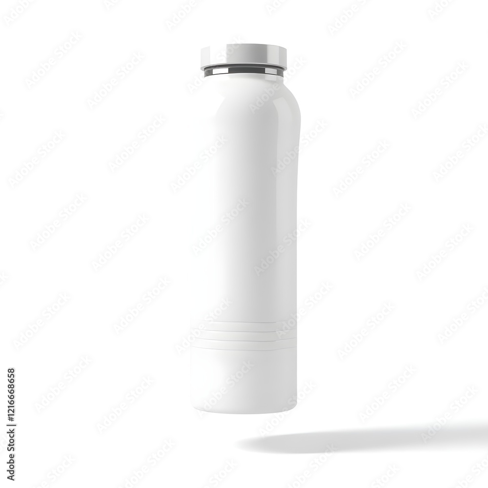 A high-quality mockup of a blank, white water bottle or beverage container. A high-quality mockup of a blank, white water bottle or beverage container.