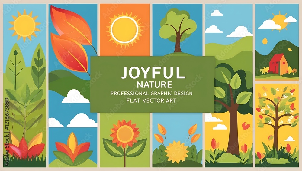 Fototapeta premium Joyful Nature Scenes Illustrated With Flat Vector Art