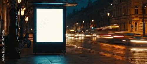 Blank Billboard Advertisement at Night in City