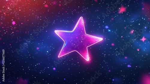 Glowing Neon Star in Space