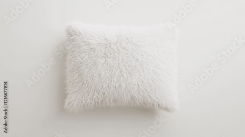 Fluffy white pillow on white background; home decor