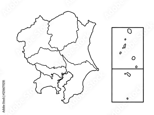 少しゆるい白い関東地図 県境入り 東日本