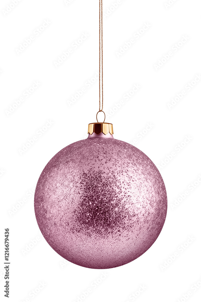 Realistic pink glitter christmas ball with ribbon isolated on a transparent background, PNG. High resolution. Realistic pink glitter christmas ball with ribbon isolated on a transparent background, PNG. High resolution.