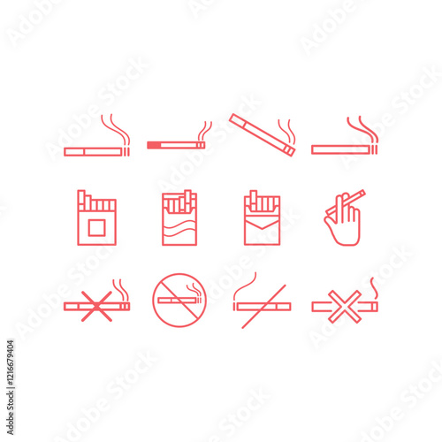 Smoking cigarette icons set. Unhealthy, nicotine, smell. Addiction concept. Vector illustration can be used for topics like break, bad habit, tobacco.