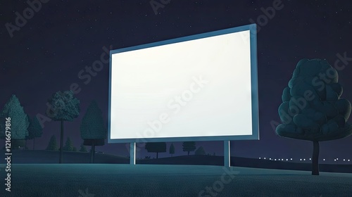 Blank Billboard at Night: A Serene Nightscape