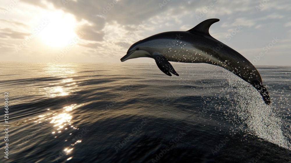Fototapeta premium Dolphin Leaping at Sunset