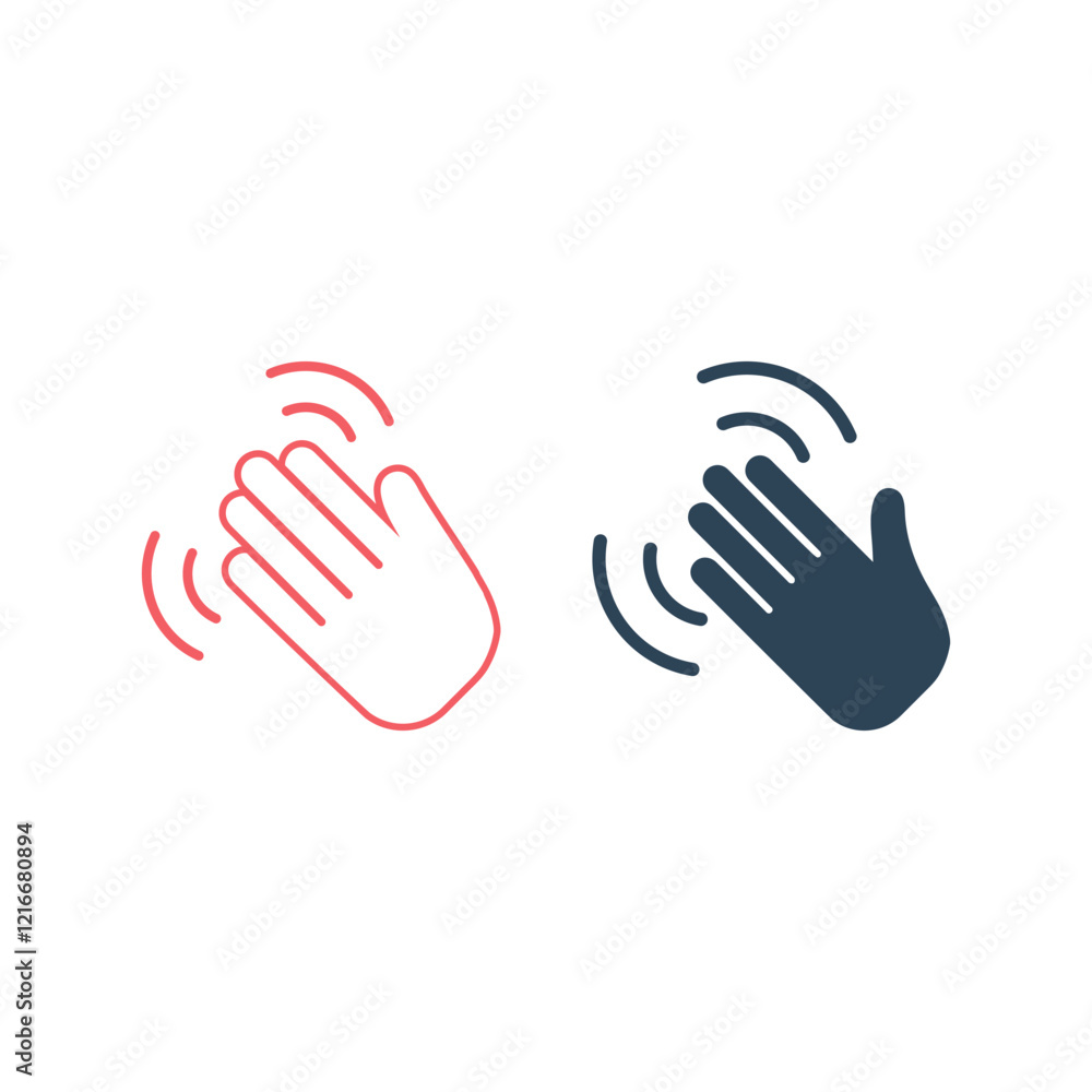 Hand waving icons set symbol. Isolated vector illustration of goodbye gesture sign concept for your web site mobile app logo UI design. Hand waving icons set symbol. Isolated vector illustration of goodbye gesture sign concept for your web site mobile app logo UI design.