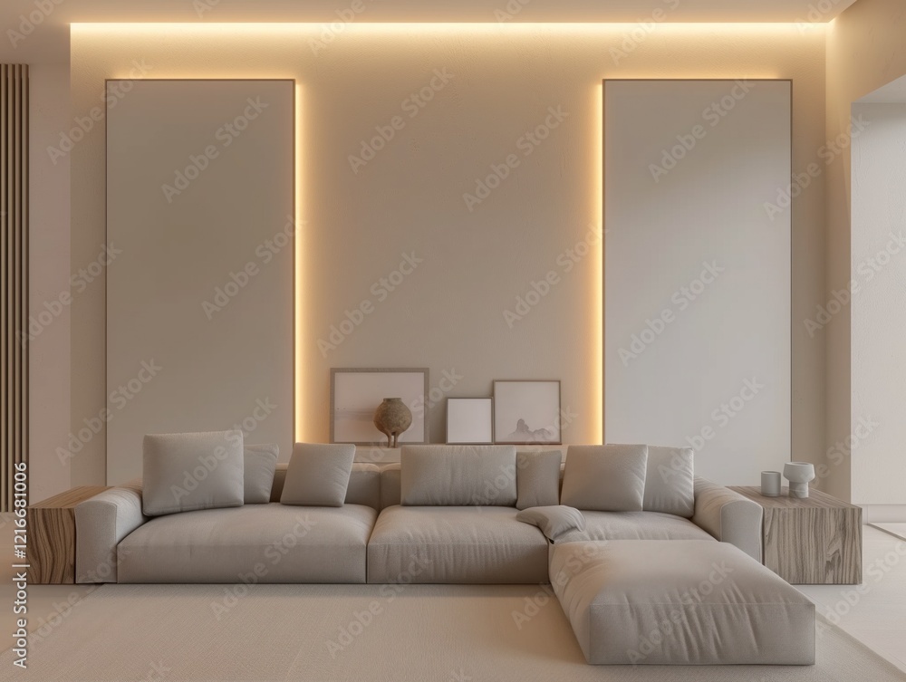 Fototapeta premium Modern Minimalist Living Room with Light-Filled Ambiance