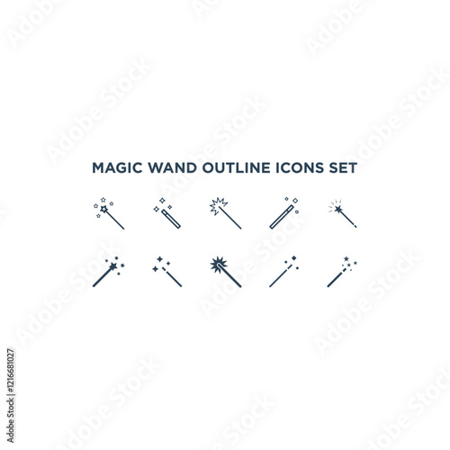 Magic wand with stars flat sign design. Magic wand vector icons set. Pictogram of magic wand symbol.