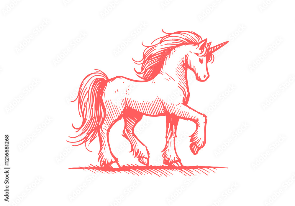 Fototapeta premium Unicorn hand drawn sketch vector