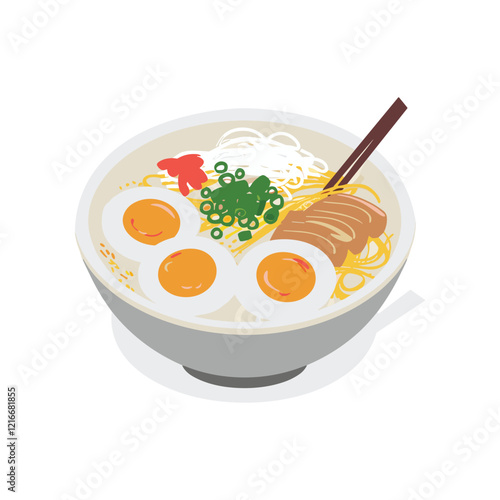 Japanese ramen noodle soup illustration. (Japanese food) 