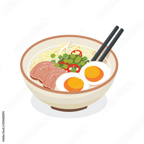 Japanese ramen noodle soup illustration. (Japanese food) 