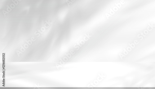 White Background,Grey wall Studio background with abstract light texture on table top for cosmetic product present,Backdrop minimalist Background Kitchen room with soft shadow on 3d podium display