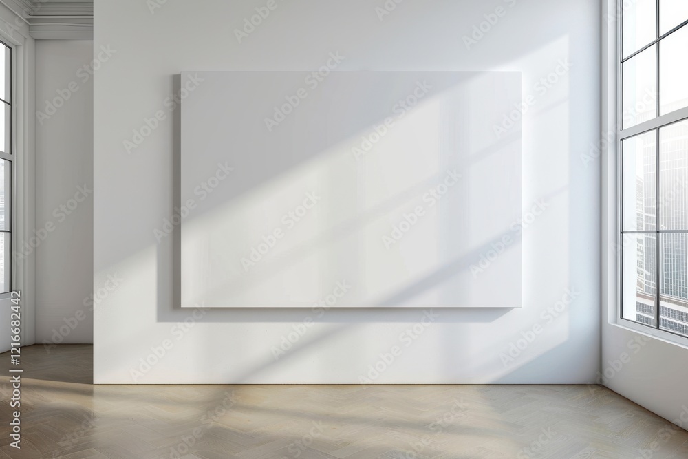 Minimalist Interior with Blank Canvas in Sunlit Modern Space Minimalist Interior with Blank Canvas in Sunlit Modern Space