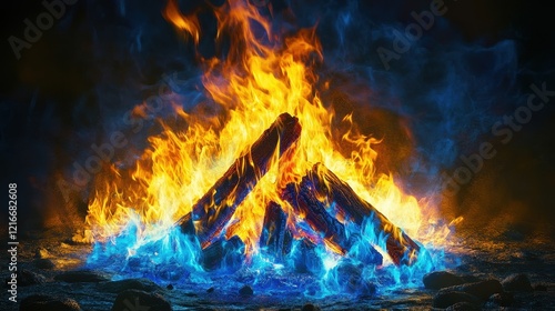 Fiery Inferno Blue and Orange Flames