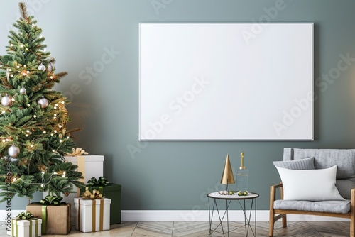 Wallpaper Mural Cozy Holiday Living Room with Christmas Tree and Blank Canvas Torontodigital.ca