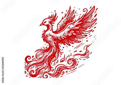 Phoenix flaming bird hand drawn sketch vector