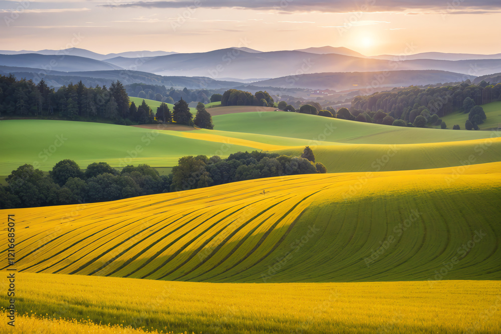 Obraz premium Peaceful countryside landscape with rolling hills