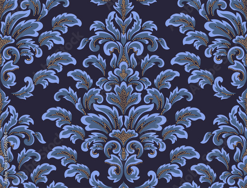 Damask seamless pattern element. Vector classical luxury old fashioned damask ornament, royal victorian seamless texture for wallpapers, textile, wrapping. Vintage exquisite floral baroque template.