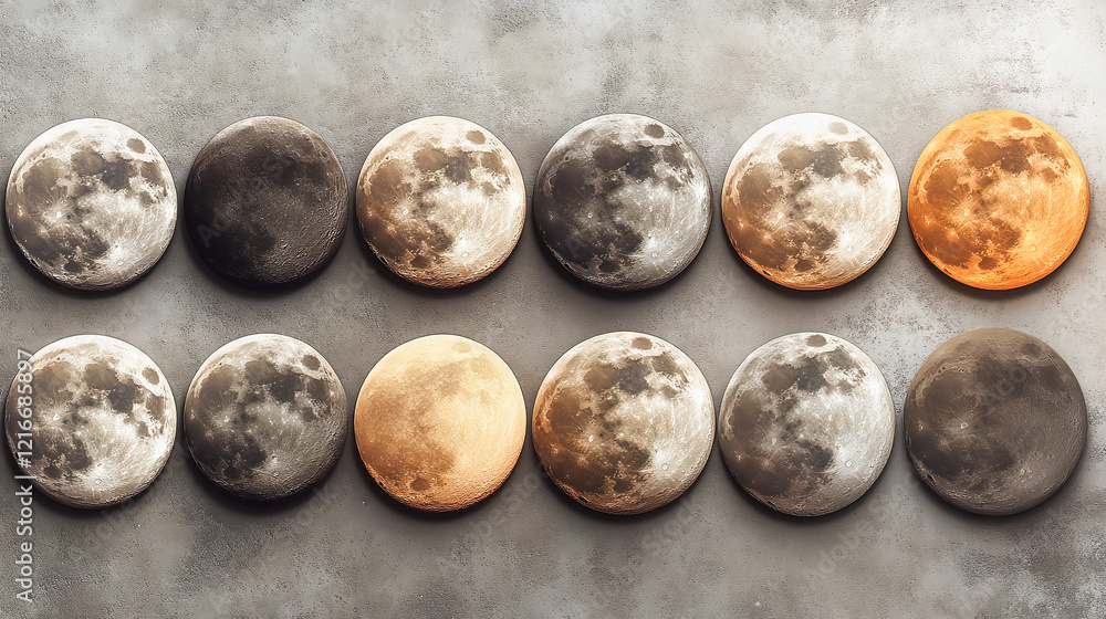Fototapeta premium A series of images of the moon in different stages of its cycle