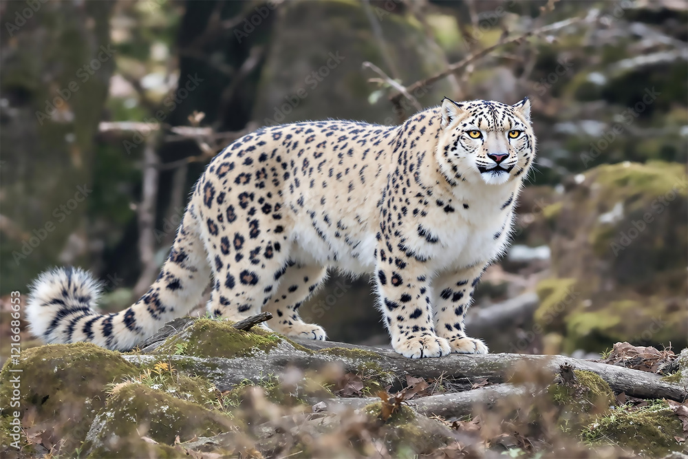 Obraz premium Snow leopard majestic feline spotted fur rare species of animals 