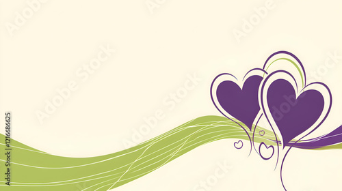 Gradient Valentines card mixing lime green, violet, and cream, swirling heart silhouettes, and pristine copy space for uplifting sentiments. photo