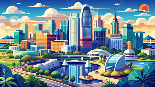 Aerial panorama of Tampa, Florida skyline. Tampa is a city on the Gulf Coast of the U.S. state of Florida.