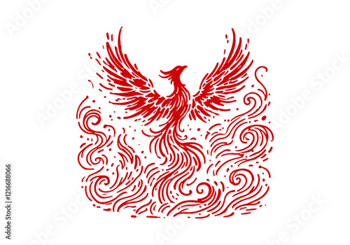 Phoenix flaming bird hand drawn sketch vector