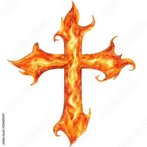 Fiery Cross A Flaming Watercolor Cross Design.