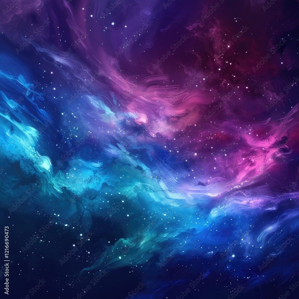 Obraz premium A vibrant cosmic scene with swirling colors and stars, evoking a sense of wonder and exploration.