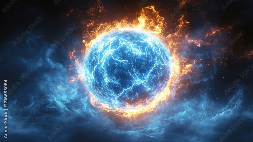 Obraz premium Fiery and Icy Sphere Abstract Digital Artwork