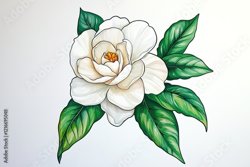 Elegant White Gardenia Blossom: Vector Floral Illustration, Perfect for Designs, Prints, and More!  