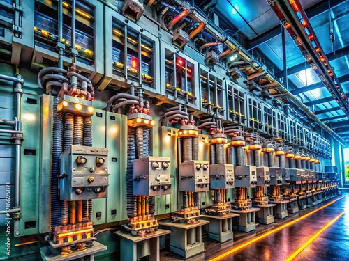 Pontianak Indonesia, January 9, 2025: Industrial Electrical Circuit Breakers - Power Control Technology photo