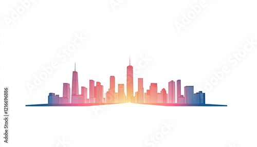 Wallpaper Mural Vibrant city skyline silhouette at sunset with colorful gradient, representing urban life and development Torontodigital.ca