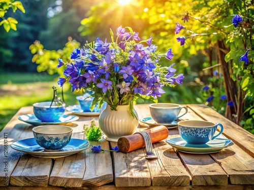 Sunny June Bellflowers & Summer Food Photography - Vibrant Table Setting photo