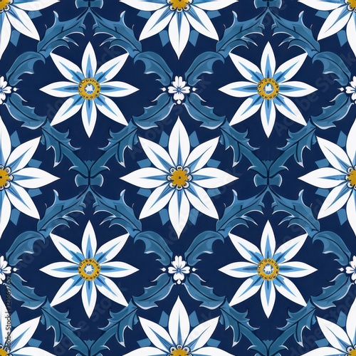 seamless pattern flower blue tilling alpine edelweiss illustration