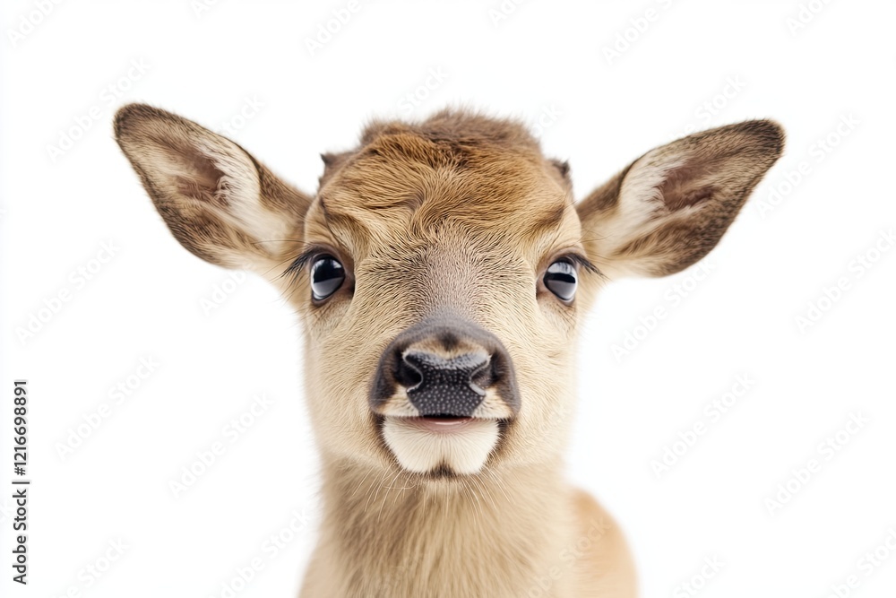 Fototapeta premium elk. small smiling, native, smile. on isolated white background close up. playful mood
