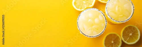 Lemon Margarita cocktails on vibrant color with copyspace 