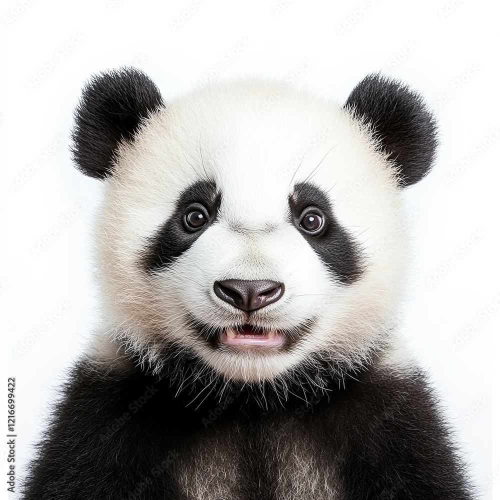 panda. small smiling, native, smile. on isolated white background close up. playful mood panda. small smiling, native, smile. on isolated white background close up. playful mood