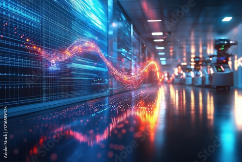 Wallpaper Mural Data Stream Flowing in Server Room with Modern Data Storage Racks Torontodigital.ca