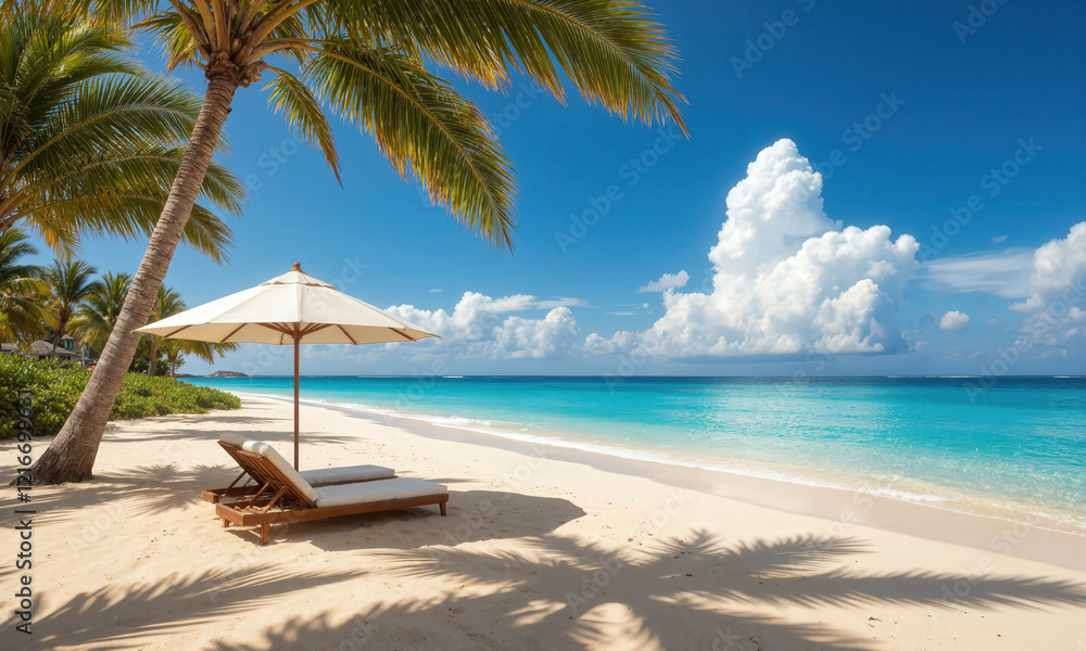 Secluded Beach with Beach Chairs and Umbrella A peaceful, secluded beach with two beach chairs and an umbrella, the sand soft and golden, Secluded Beach with Beach Chairs and Umbrella A peaceful, secluded beach with two beach chairs and an umbrella, the sand soft and golden,
