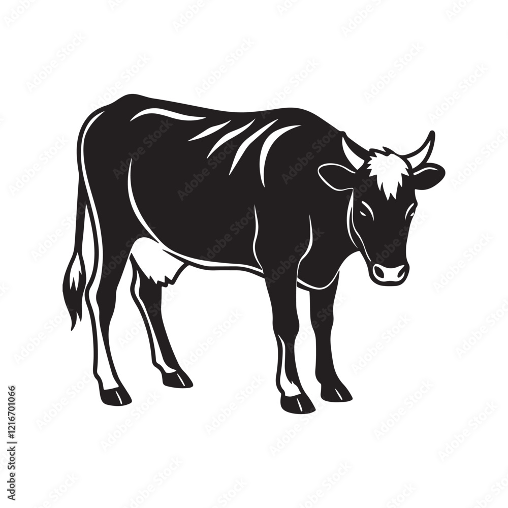 cow silhouette, black and white silhouette, vector and illustration cow silhouette, black and white silhouette, vector and illustration
