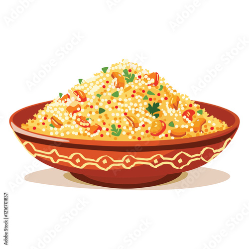 elegant illustration of Indian style vegetable biryani on a clay pot