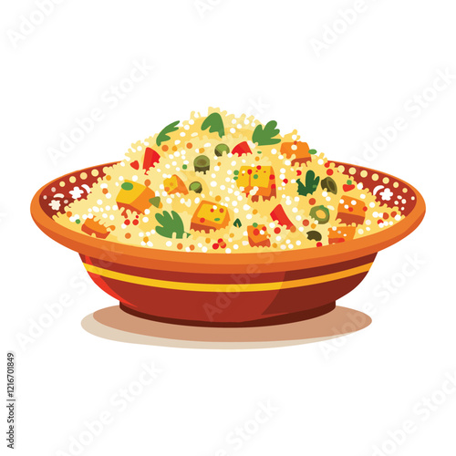 elegant illustration of Indian style vegetable biryani on a clay pot