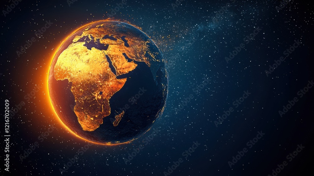 Obraz premium Visualizing a global crisis earth surrounded by virus particles digital art cosmic environment aerial perspective symbolic representation