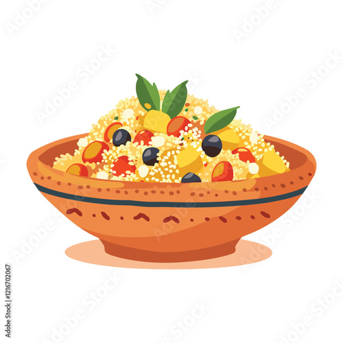 elegant illustration of Indian style vegetable biryani on a clay pot