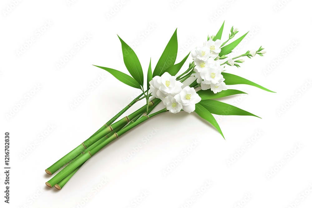 Fototapeta premium Fresh Bai Jia Lia 3 Herbs: A Vibrant Bunch Isolated on Pure White Background, Perfect for Culinary 
