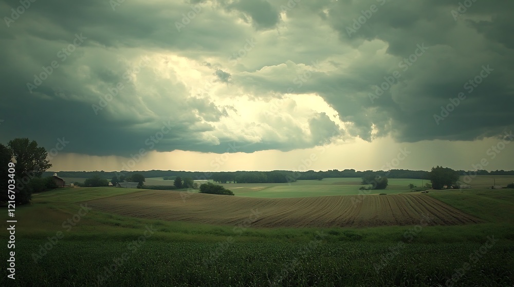 Stormy Landscape with Lush Green Fields Stormy Landscape with Lush Green Fields